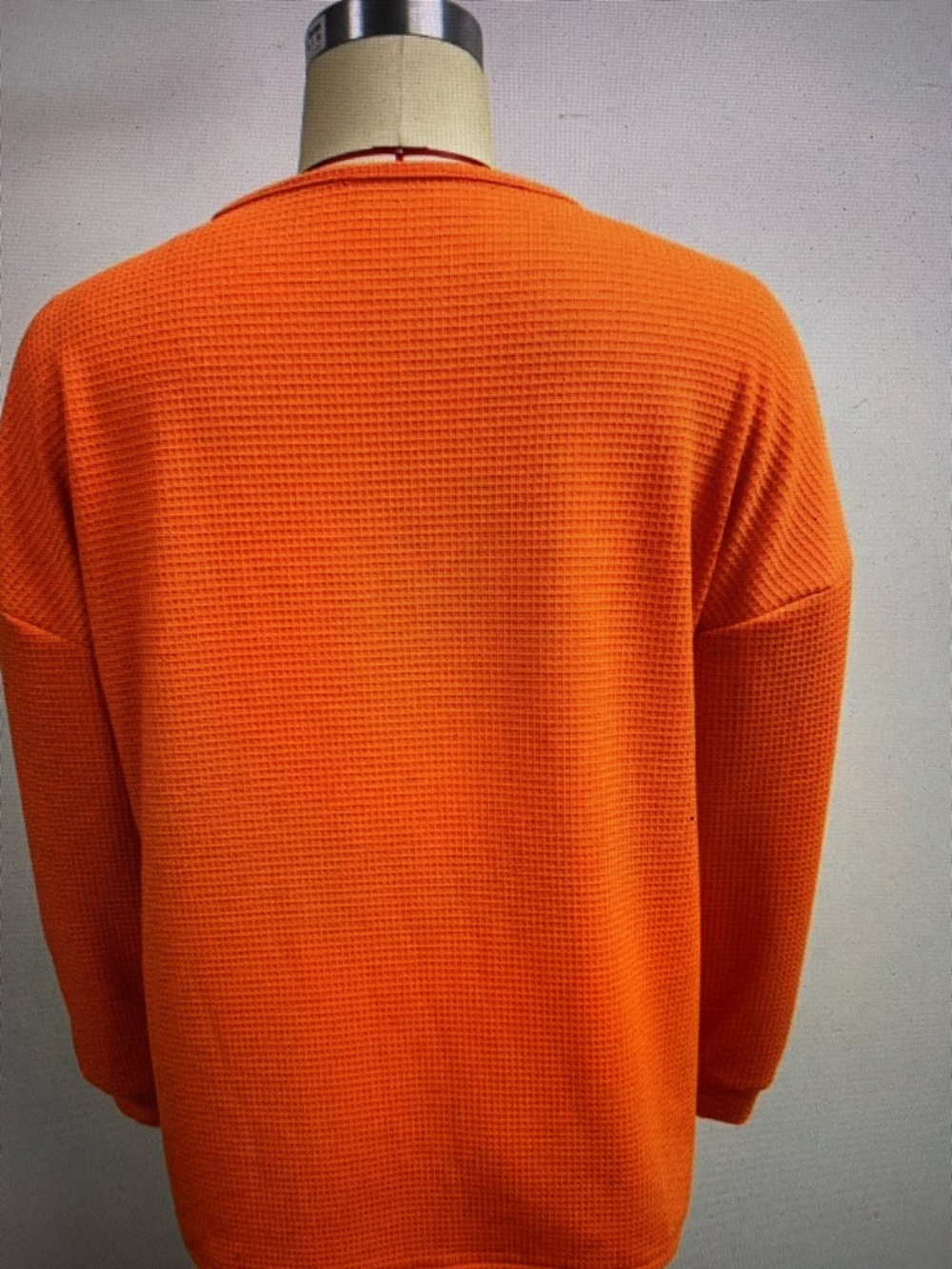 Men's Orange Waffle Knit Henley Shirt - Picture 4 of 4
